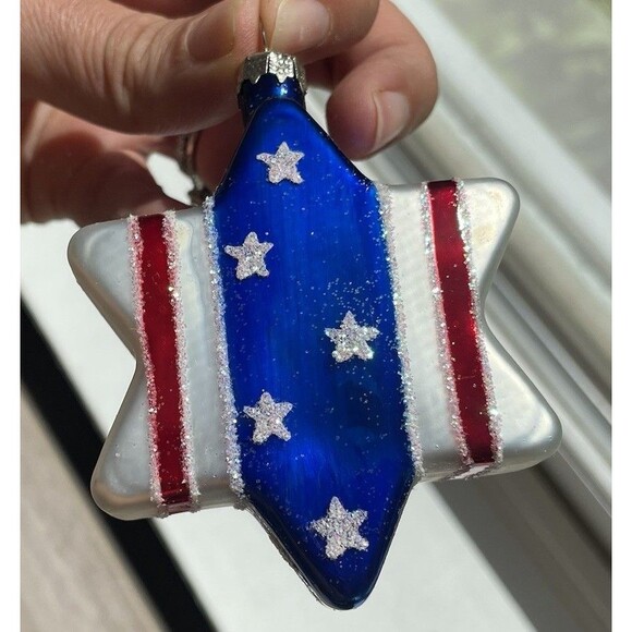 Vintage Lubeck Blown Glass Ornaments Patriotic Red White Blue Stars - Picture 7 of 7